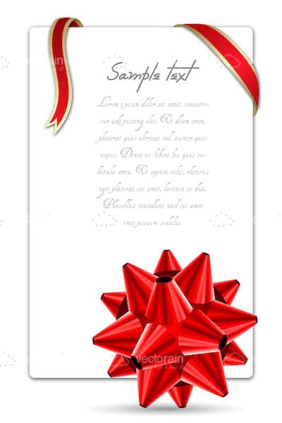 White Card with Red Ribbon and Bow and Sample Text